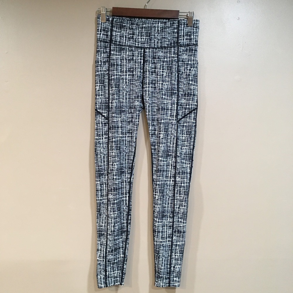 Lands End Leggings Womens S‎ Black White Geometric Pants Workout Gym Lounge